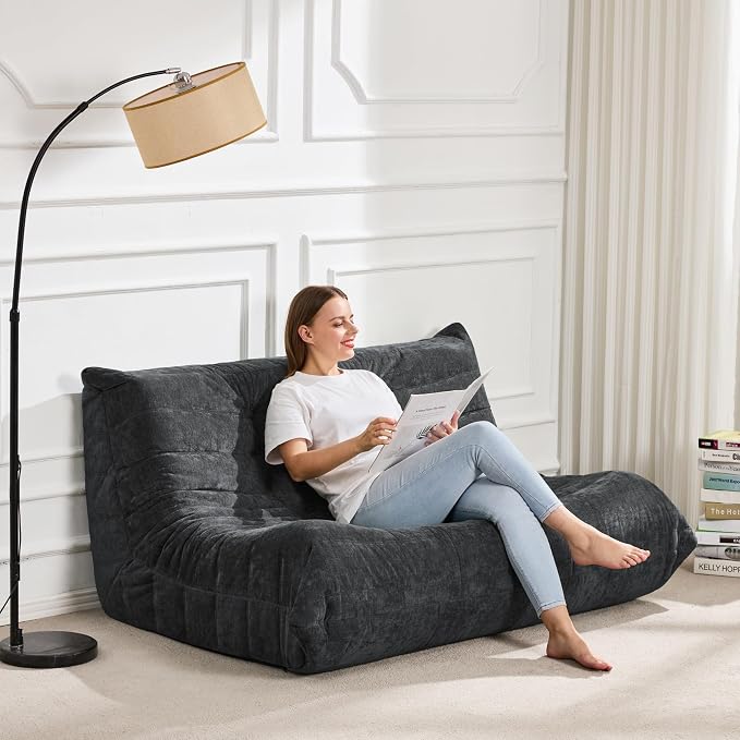 Hobestluk Large Bean Bag Chair Faux Fur BeanBag Couch for Living Room | Darkgrey Chenille, Loveseat,Ergonomic Design,Memory Foam,Anti-slip,No Assembly Required,Decorative Style for Living Room