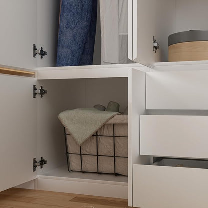 Mekminop Large Armoire Wardrobe Closet with Drawers and Shelves, White Bedroom Armoires with 6 Doors 2 Hanging Rods, Wooden Freestanding Wardrobe Armoire for Bedroom Organizer，23.6"D x 70.8"W x 77.8"H