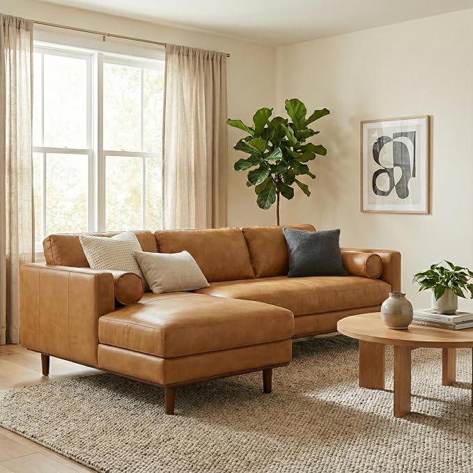 SIMPLIHOME Morrison Left Sectional Sofa in Full-Grain Genuine Leather, Sienna, 102-inches Wide, L-Shaped Leather Couch with Left Chaise for The Living Room and Family Room
