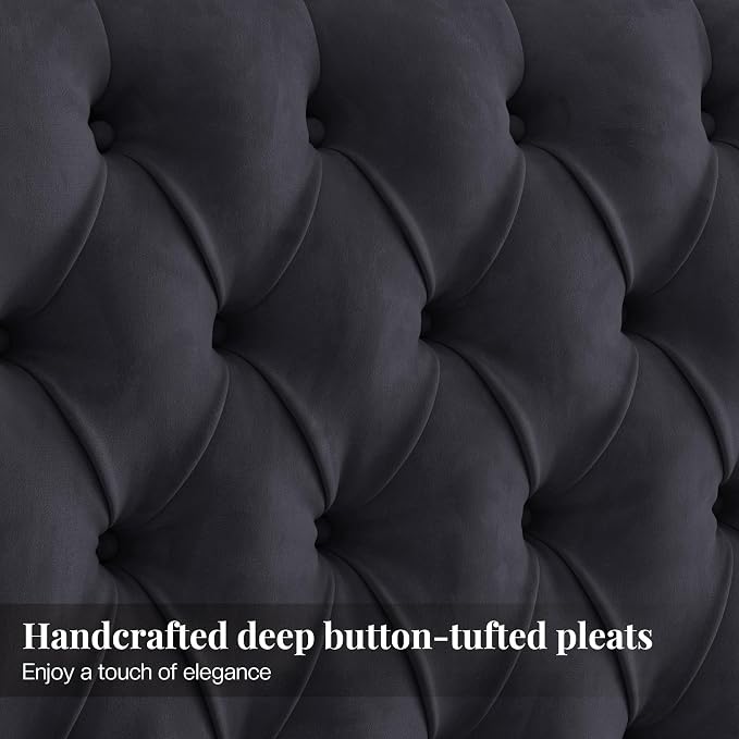 Jocisland King Bed Frame 61.4" Tall Headboard Velvet upholstered,Black | Full Back Support Wingback Headboard,Deep Button Tufted Hand-crafted Pleats,Squeak-Free Sleep,Solid Wood Legs,Easy Assembly