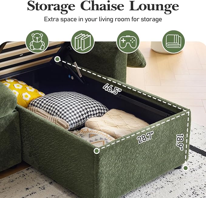 VINGLI 111 Inch U-Shaped Convertible Sofa Bed, 7 Seat Modular Sectional Sleeper Sofa with Pull Out Couch Bed Couches for Living Room with Storage Chaise, USB Charging, Side Pockets