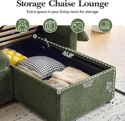 VINGLI 111 Inch U-Shaped Convertible Sofa Bed, 7 Seat Modular Sectional Sleeper Sofa with Pull Out Couch Bed Couches for Living Room with Storage Chaise, USB Charging, Side Pockets