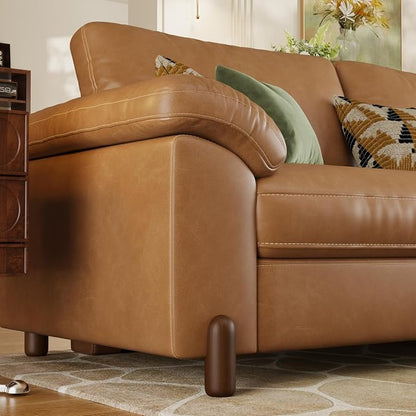 SITJOY Large Cloud Couch, 100" Wide Loveseat Sofa, Faux Leather in Brown | Pet-Friendly Scratch-Resistant Leather Sectional Sofas for Living Room, Deep Seat Wide Couch with Cuphoders