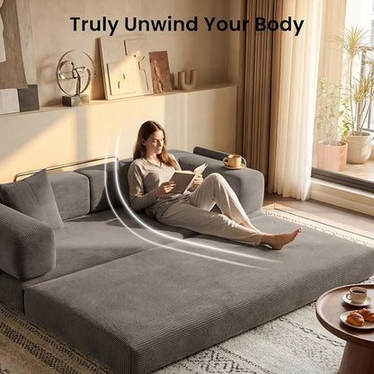 78.8" Convertible Futon Sofa Bed,Corduroy Futon Couch with Storage Pocket,Folding Pull Out Sofa,No Assembly Boneless Couch for Living Room,Taupe