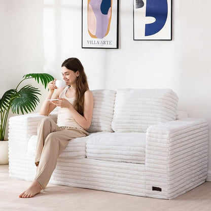 MAXYOYO Boneless Loveseat Sofa Couch for Adults, Floor Bean Bag Couch Sofa | Faux Fur Sofa with Armrests and Back Support, Plush Foam Filled Lounge Couch, Cozy Bean Bag Couch for Living Room, Apartment