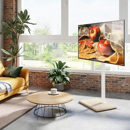 Rfiver Swivel Floor TV Stand with Mount for 32-65 inch TVs up to 88 lbs, Height Adjustable Tall TV Stand with Wood Base, Saving Space Design for Bedroom, Living Room and Corner, Oak