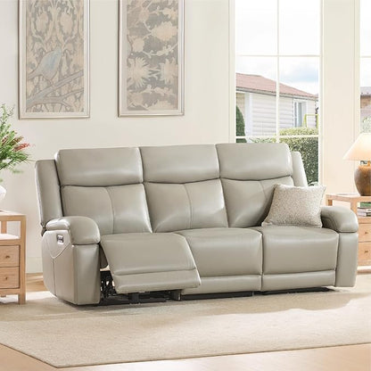 Watson & Whitely Power Reclining Sofa and Loveseat Sets, Genuine Leather Sofa Recliner Couch Set with Power Headrest, Storage Console, USB Ports, Cup Holders, Living Room Furniture Set, Grey