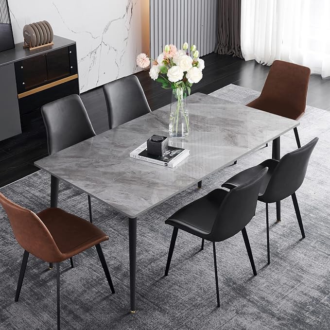 Wisfor Sintered Stone Dining Table: 47.2x27.5 Inch Grey Kitchen Table with Metal Legs - 6-Seat Breakfast Table for Dining Room, Restaurant (No Chairs)