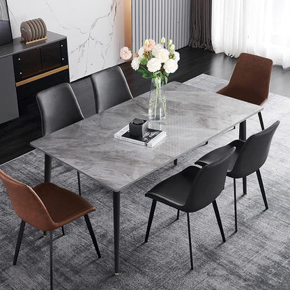 Wisfor Sintered Stone Dining Table: 47.2x27.5 Inch Grey Kitchen Table with Metal Legs - 6-Seat Breakfast Table for Dining Room, Restaurant (No Chairs)