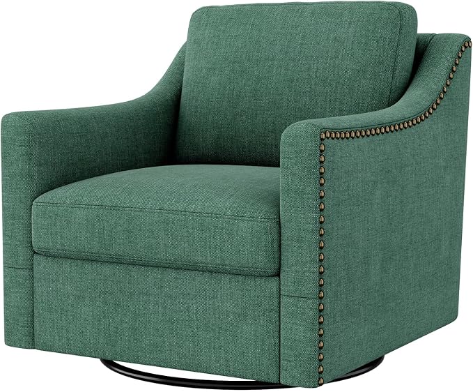 Swivel Accent Chair，Armchair，Bronze Nail Decoration Comfy Living Room Chair,Single Sofa Chair，Reading Chairs,for Living Room Bedroom Reading Apartment (Green, 1 Green)