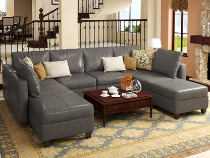 EASE MOOSE Modular Sofa Sectional Couch with Storage Ottomans, Faux Leather Sectional U Shaped Sectional Sofa Modular Sectional Sofa Couch with Reversible Chaises