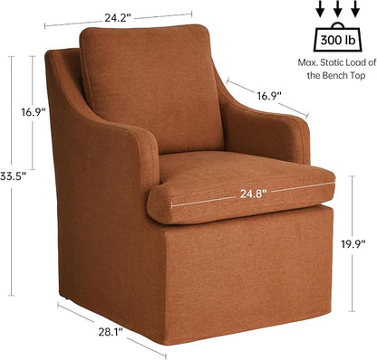 VKNOW Upholstered Dining Chairs Set of 4, Modern Kitchen Chairs Dinner Chairs with 4 Casters, Chenille Armchair for Bedroom Reading Room Living Room, Orange
