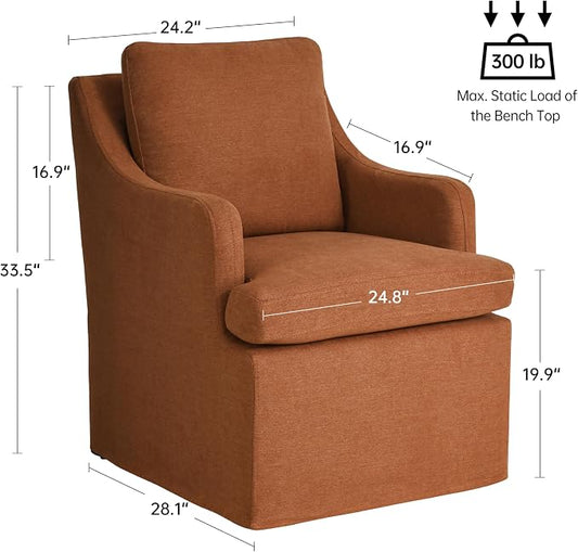 VKNOW Upholstered Dining Chairs Set of 4, Modern Kitchen Chairs Dinner Chairs with 4 Casters, Chenille Armchair for Bedroom Reading Room Living Room, Orange