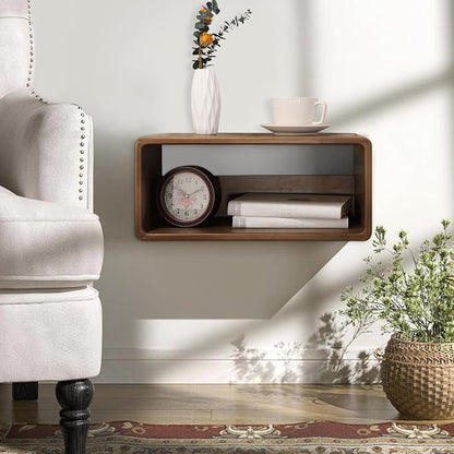 Floating Nightstand, Wall Mounted Bedside Shelf, Handmade Bedroom Furniture,Pine Wood Floating Bedside Table, Minimalist and Unique Style 18”x 10”x 7.5” Brown