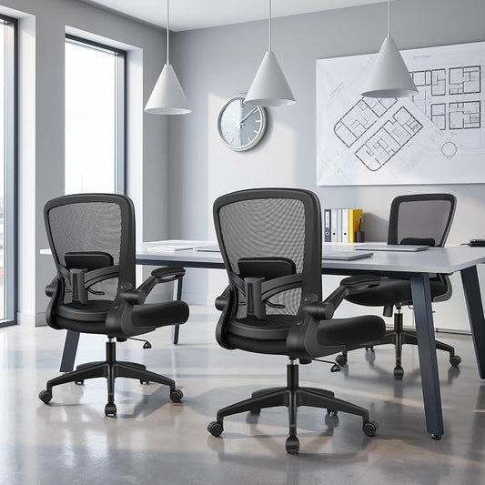 FelixKing Office Chair, Ergonomic Desk Chair Breathable Mesh Chairs Adjustable High Back Lumbar Support Flip-up Armrests, Executive Rolling Swivel Comfy Computer Chairs Home Office Black