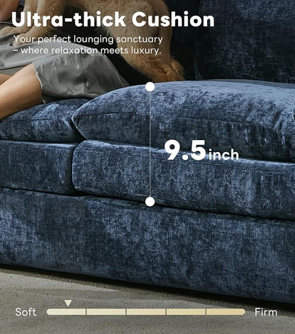 Iroomy 57" Chenille Loveseat 2 Seater, Small Love Seat Sofa, Cloud Couch Thick Cushions, Pocket Springs, Compact Couches for Apartment, Living Room, Blue | 9.5" Thick Cushions