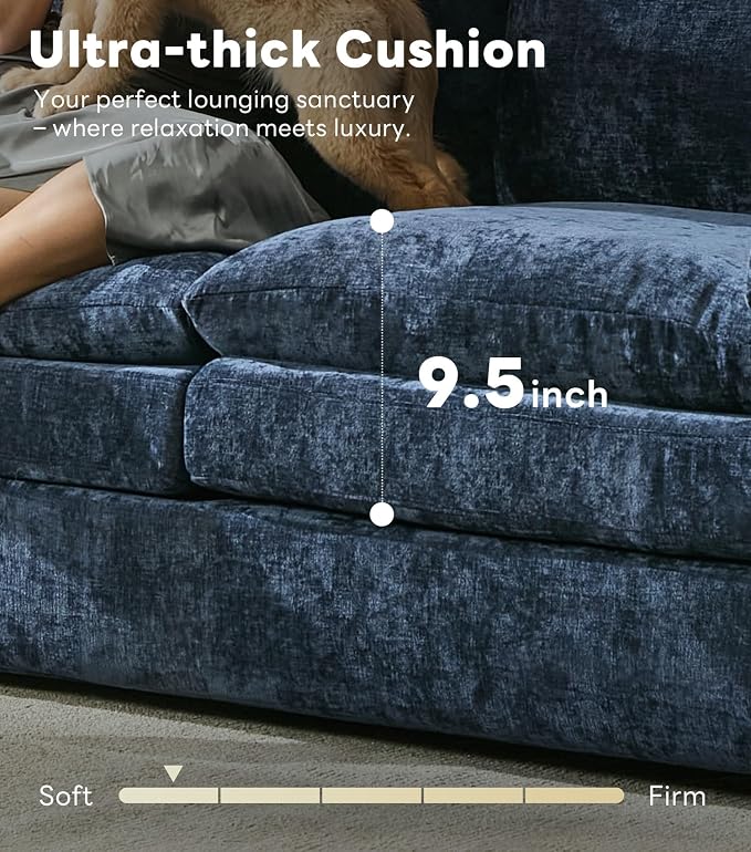 Iroomy 83" Cloud Couch, Chenille Modern Sofa 3 Seater, Comfy Plush Thick Cushions, Pocket Springs, Cloud-Like Comfort Sofas for Small Living Room Apartment, Blue