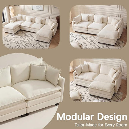Modular Sectional Sofa for Living Room, 70" Oversized Cloud Couch with Movable Ottoman, 3 Seat Modern Comfy Sofa Chenille Deep Seat Couches with L Shape, Bedroom Living Room (Beige 70" Loveseat)