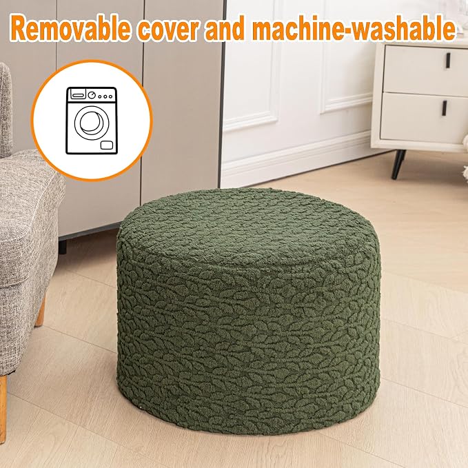 Round Pouf Ottoman 20 x 20 x 14 Inches Boho Poof Home Decor Floor Pouffe Ottoman Foot Rest for Couch Sofa Bean Bag Chairs Living Room Bedroom (Forest Green)