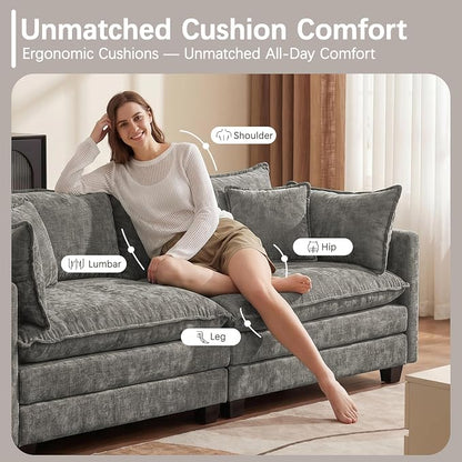 Oversized Loveseat Sofa, 70" Sectional Cloud Couch, 2 Seat Modern Comfy Sofa Chenille Deep Seat Couches with 2 Pillows, for Small Apartment, Living Room (Grey, 70" Loveseat)