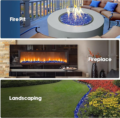 Skyflame 15LB Fire Glass for Propane Fire Pit, 1/2 Inch Cobalt Blue Reflective Glass Rocks, Fireplace Fire Table Decorative