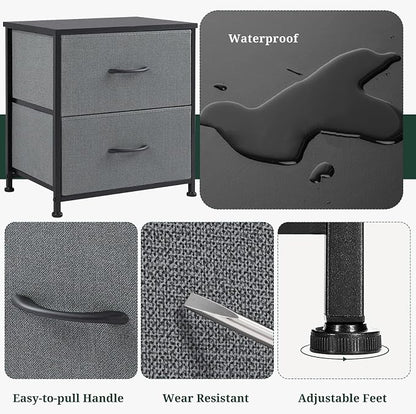 Nightstand, Small 2 Drawer Dresser End Table Bedside Furniture, Wooden Top Fabric Bins for Bedroom, Closet, Entryway, Dorm, 11.8" D x 18" W x 20", Gray