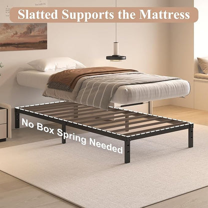 HOBINCHE Twin Bed Frame 10 Inch, Twin Bed Frames No Box Spring Needed | Heavy Duty Metal Platform Mattress Foundation with Steel Slats