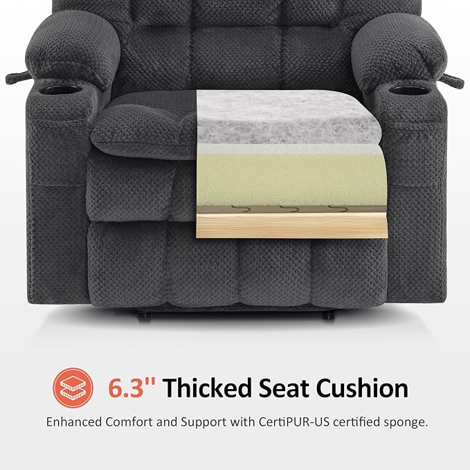 MCombo Small Dual Motor Power Lift Recliner Chair for Elderly, Zero Gravity Lift Chair with Heat and Massage, Lay Flat Recliner for Petite, USB Ports,Fabric R7894 (Small-Wide, Dark Gray)
