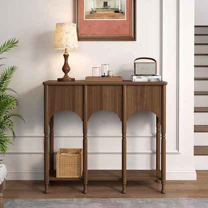 40" Console Table with Storage Shelf, Retro Entryway Table, Wooden Sofa Table with Roman-Style Legs for Living Room, Hallway, Brown