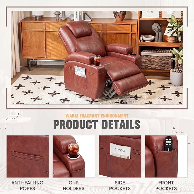 Flamaker Power Lift Recliner Chair Electric Lift Recliner for Elderly Power Lift Recliner Chair with Cup Holders Side Pockets for Living Room (Leathaire, Dark Brown)