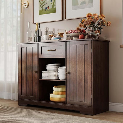 Gizoon 45" Kitchen Sideboard Buffet Cabinet with Storage Coffee Bar Cabinet with Drawer, Kitchen Pantry Storage with Door and Shelves for Bathroom and Living Room, Dark Brown