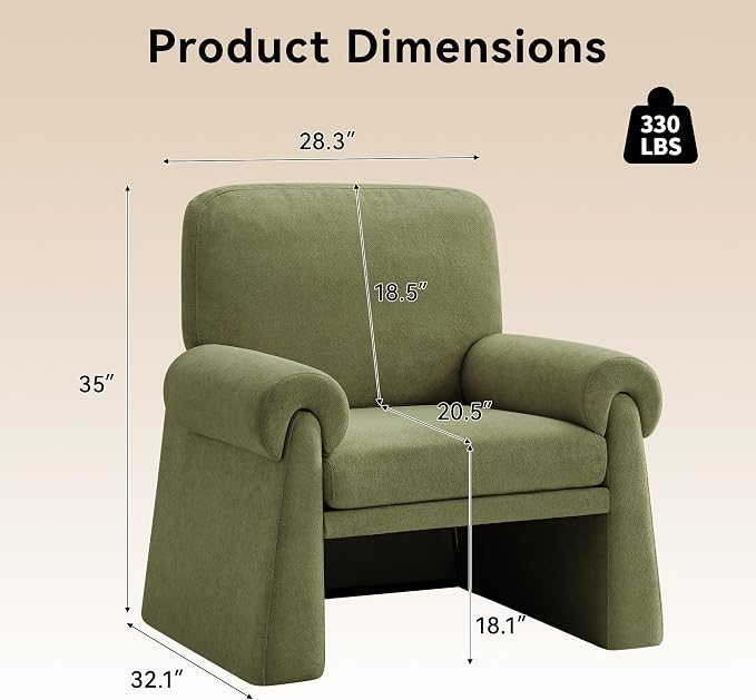 Accent Chairs Set of 2, Modern Living Room Chairs, Comfy Single Sofa Chair with Thick Cushion and Armrests, Upholstered Reading Club Chair, Arm Chair for Living Room Bedroom, Green