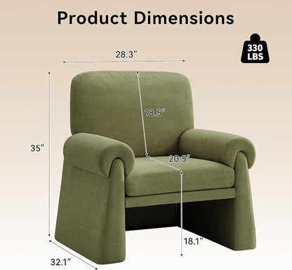 Oversized Accent Chair, Comfy Living Room Chairs, Single Sofa Chair with Thick Cushion and Armrests, Upholstered Arm Chair for Living Room, Modern Armchair, Reading Chair for Bedroom, Green