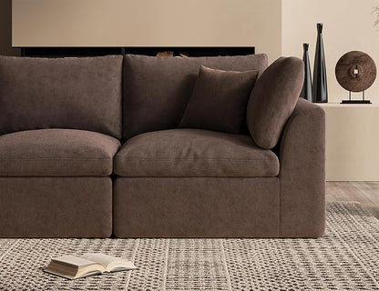 ohllob 110" Cloud Sectional Couches for Living Room, Boneless L-Shape Couch with Ottoman, 3 Seater Modular Sectional Sofa, Brown
