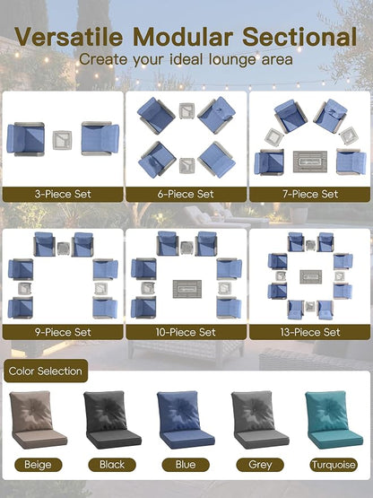 6-Piece Patio Furniture Set, Outdoor Swivel Rocking Chairs with 4" Thick Cushions & Side Table, All-Weather PE Rattan & Rust-Resistant Steel Frame Conversation Set for Porch, Garden, Backyard, Blue