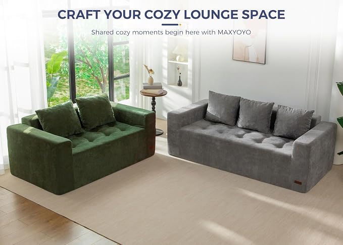 MAXYOYO Modular Sofa Couch, 75" Oversized Loveseat Boneless Cloud Couch with Deep Seat, Chenille Upholstered Living Room Comfy Sofa Chair for Living Room, No Assembly Required, Light Grey