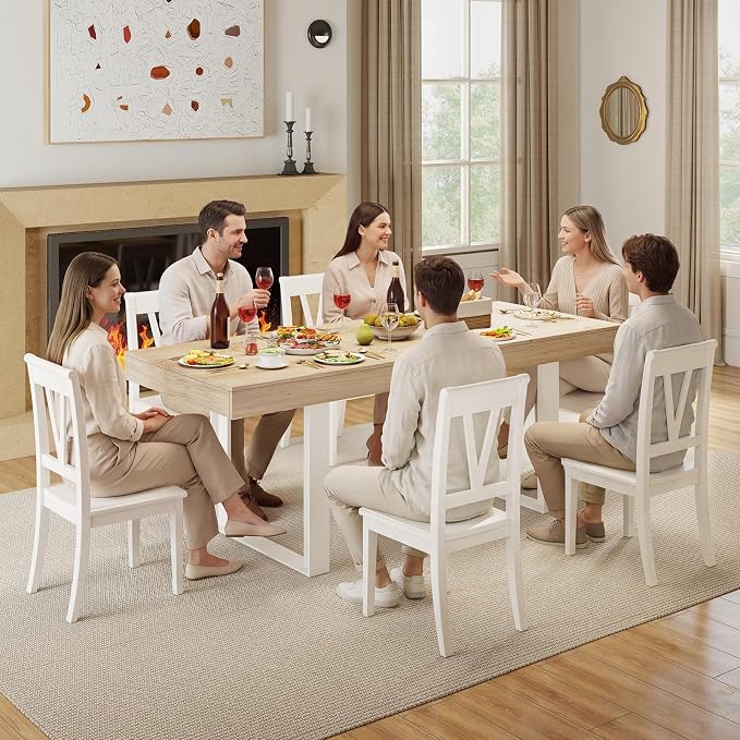 Zevemomo 63"-78.7" Expandable Dining Table for 4-8, Extendable Dining Room Table, Space-Saving Kitchen Table Equipped with an Expandable Slide Track, Tapered U-Shaped Wood Legs for Living Room(Oak)