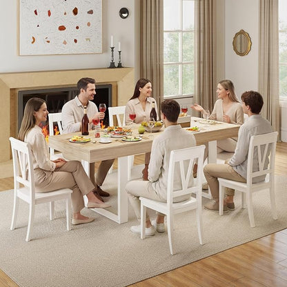Zevemomo 63"-78.7" Expandable Dining Table for 4-8, Extendable Dining Room Table, Space-Saving Kitchen Table Equipped with an Expandable Slide Track, Tapered U-Shaped Wood Legs for Living Room(Oak)