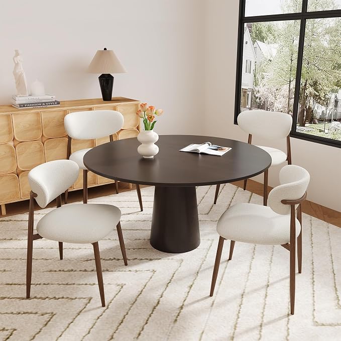 MALOL Upholstered Dining Chairs Set of 4, Curved Back Kitchen Chairs with Metal Legs and Anti Slip Pads, Dining Room Chair for Home and Restaurant, Beige