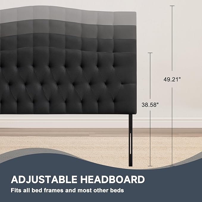 Tufted Upholstered Full Size Headboard Only, Adjustable 38-50 in | Full Headboard for Full Size Bed, Durable Linen Fabric Headboards, Modern Diamon Design Wood Head Board