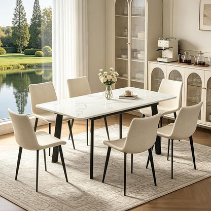 Modern 47.2"-63" Extendable Rectangular Dining Table, White | Removable Extension Leaf, Durable MDF Tabletop, Accommodates 4-8 Guests, Industrial Dining Room Small Kitchen & Dinner Spaces