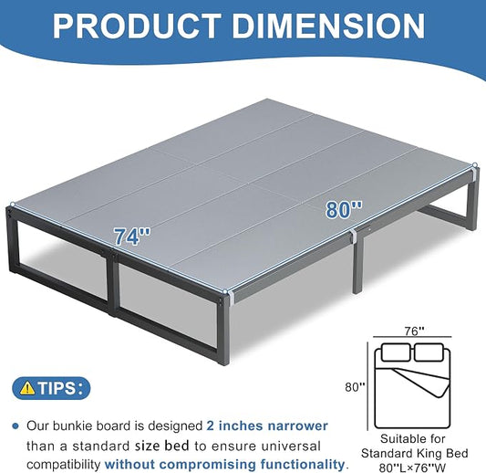 Lutown-Teen Bunkie Board King Under Mattress High-Density Polymer Mattress Support Board King Anti-Sag, Breathable, Moisture Resistant, Noise Minimizing, Gray