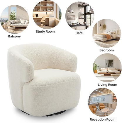 SOFTHION Swivel Accent Chair, Sherpa Teddy Barrel Chair for Living Room, Cozy Round Boucle Arm Chair, Metal Base for Club Nursery Bedroom, Beige Cream White