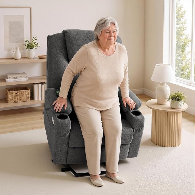 MCombo Power Lift Recliner Chair for Elderly R7042(Grey, Small-Wide) | Heat and Massage, USB& Type C Charging Port, FSC Certified