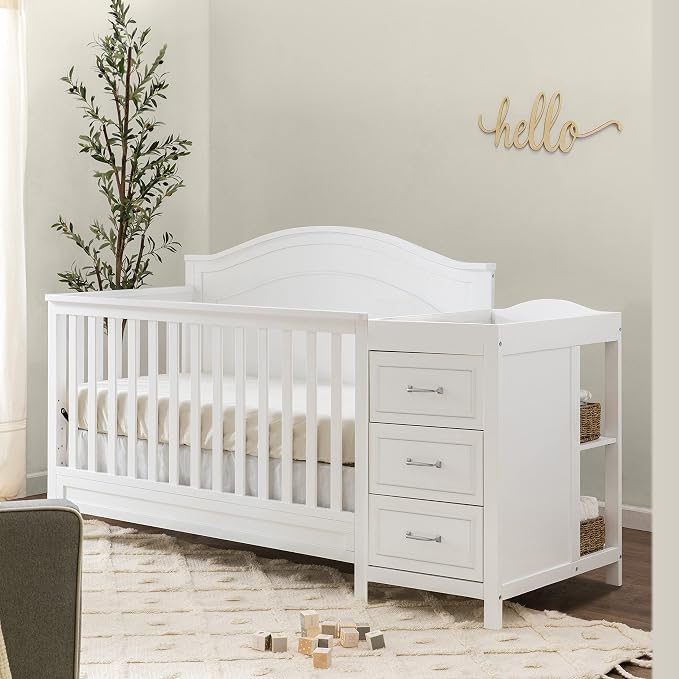 Davinci Charlie 4-in-1 Convertible Baby Crib w/Changing Table, White | Greenguard Certified Baby Crib Convertible to Toddler Bed, Daybed, Full-Size Bed - Changing Table Combo w/ Extra Storage