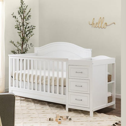 Davinci Charlie 4-in-1 Convertible Baby Crib w/Changing Table, White | Greenguard Certified Baby Crib Convertible to Toddler Bed, Daybed, Full-Size Bed - Changing Table Combo w/ Extra Storage