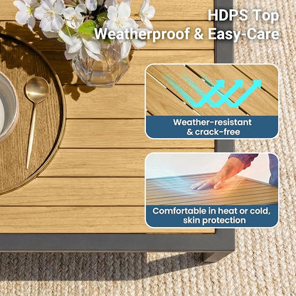 Patio Table and Chairs for 6, Outdoor Patio Dining Furniture Set with Aluminum Table and Metal Textilene Chairs, All-Weather Patio Table Set with HDPS Rectangular Tabletop for Garden Porch
