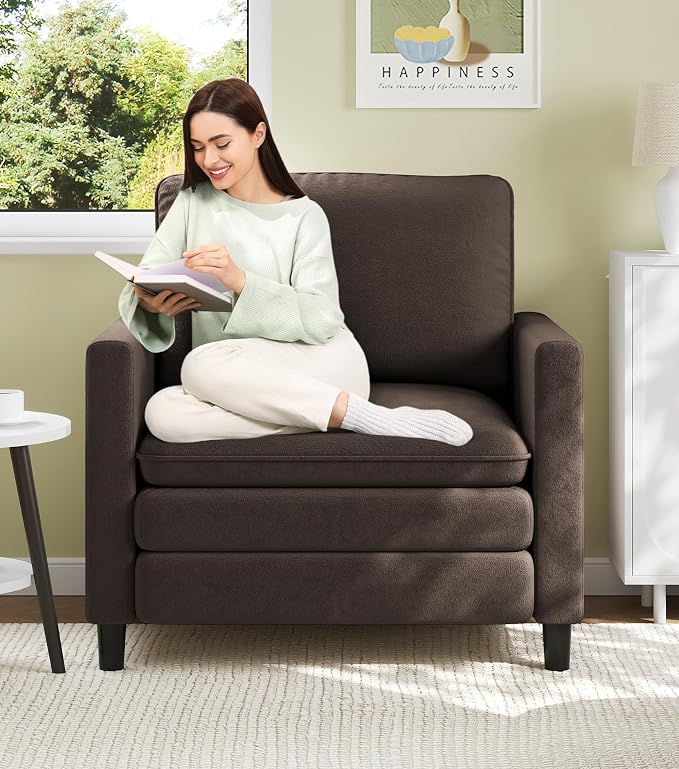 Welzona 3-Layers Cloud Accent Chair, 33" Reading Chair for Bedroom, Living Room - Tool-Free Assembly with Teddy Fabric Couch Chair - Brown - Arm Chairs - Removable Washable Covers - 450lb Capacity