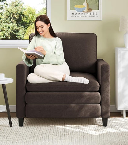 Welzona 3-Layers Cloud Accent Chair, 33" Reading Chair for Bedroom, Living Room - Tool-Free Assembly with Teddy Fabric Couch Chair - Brown - Arm Chairs - Removable Washable Covers - 450lb Capacity