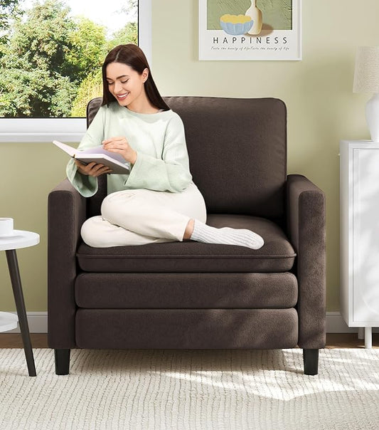 Welzona 3-Layers Cloud Accent Chair, 33" Reading Chair for Bedroom, Living Room - Tool-Free Assembly with Teddy Fabric Couch Chair - Brown - Arm Chairs - Removable Washable Covers - 450lb Capacity